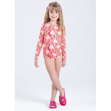 Imagem de Conjunto Biquíni Infantil Menina Laranja Blusa Manga Longa e Calcinha 