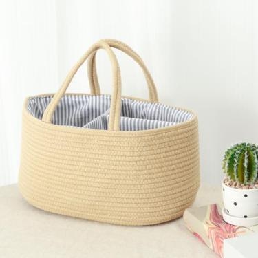 Imagem de Organizador de fraldas de algodão tecido de algodão com alças divisórias removíveis, cesta grande de armazenamento de berçário para meninas e meninos (amarelo)