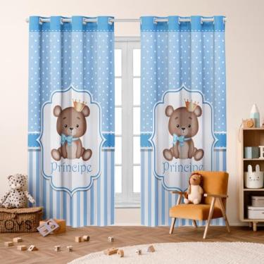 Imagem de Cortina Infantil Estampada, 3,00x2,20m, 2 Folhas, Poliéster, Decorativa para Quarto, Sala, Escola (URSO PRINCIPE)
