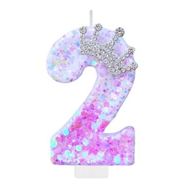 Imagem de Vela roxa número 2 de aniversário para bolo, coroa roxa, enfeite de bolo, decorações de festa de aniversário de princesa, enfeite de cupcake, lembrancinhas de festa, suprimentos de decoração