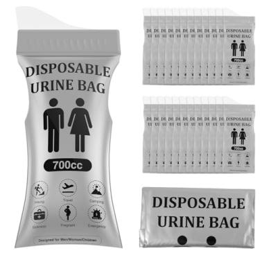 Imagem de kaimenhong 24 unidades de bolsa descartável para mictório de emergência, bolsa para urina de viagem de 700 ml, bolsa unissex para mictório, bolsa de urina portátil à prova de vazamento, bolsa unissex