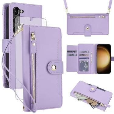 Imagem de Asuwish Capa de celular para Samsung Galaxy S23 Plus S23+ 5G carteira com zíper, com protetor de tela e alça transversal, suporte para cartão S23plus 23S + S 23 23+ SM-S916U 16.8 cm feminino roxo