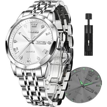 Imagem de Relógio OLEVS Silver Stainless Steel à prova d'água para homens