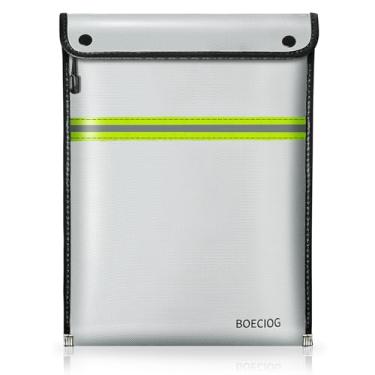 Imagem de BOECIOG Bolsa de documentos atualizada à prova de fogo, grande capacidade de 38 cm x 28 cm com zíper impermeável, borda resistente a chamas, bolsa de dinheiro à prova de fogo para dinheiro
