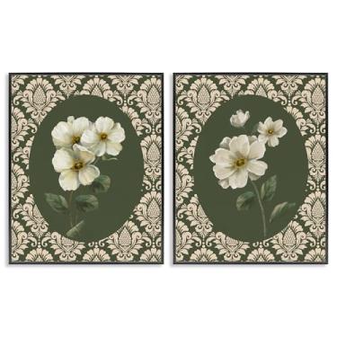 Imagem de Stupell Industries Fancy Lace White Florals 2 peças preto emoldurado conjunto de arte giclée, design por Nan, 76 x 61
