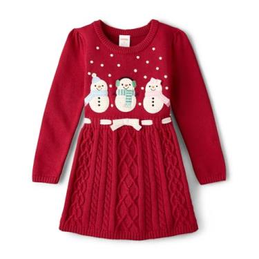 Imagem de Gymboree Vestido suéter de manga comprida para bebês meninas e crianças pequenas, Boneco de neve vermelho, 18-24 Meses