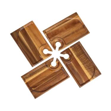 Imagem de SiaBiced Prato de aperitivo com 4 peças e porta-copos, bandeja para servir lanches, tábua de cupcake para festas e buffet, Retângulo