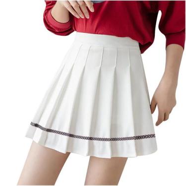 Imagem de Saia feminina de cintura alta plissada fina e sólida - HUOGUO