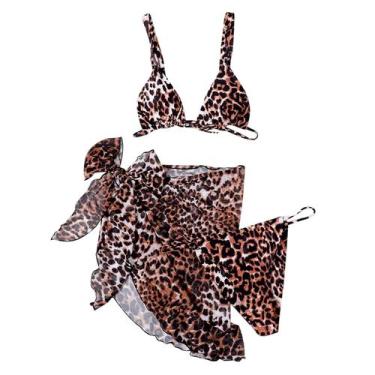 Imagem de Conjunto de estampa de biquíni feminino maiô sutiã preenchido de três 