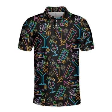 Imagem de Camisa polo de golfe Pigmoo Funny Neon Drink para homens