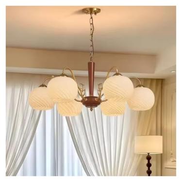 Imagem de Lustre nórdico retrô com rosca de vidro, luminária pendente LED para quarto, sala de estar, mesa de jantar, decoração para casa