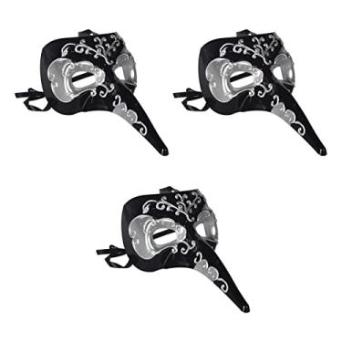 Imagem de Beistle Máscaras de carnaval de nariz longo, 3 peças, acessórios de fantasia de Halloween, tamanho único, preto/prata