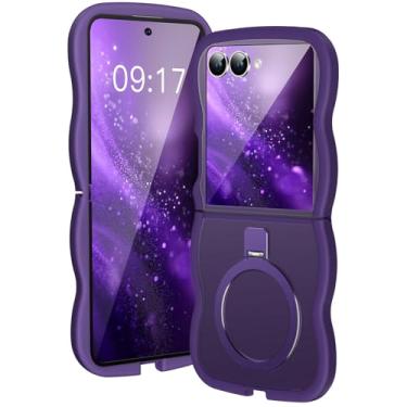 Imagem de KMAMBAG [Suporte magnético e moldura ondulada] Capa para Samsung Galaxy Z Flip 7 [apto para Mag Safe] [Proteção contra quedas militar] Capa de anel de telefone translúcida Z Flip 7 não amarela, para