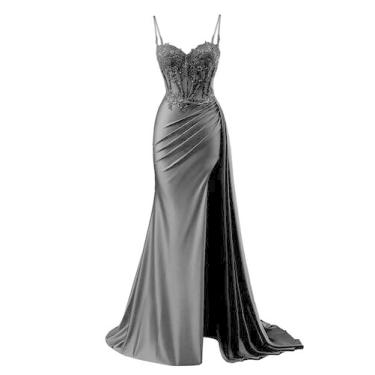 Imagem de Vestido de baile RUMUGUYA Plus Size, apliques de renda longa, preto ac