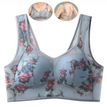 Imagem de T-shirt Bra FHTECO Floral Light Blue 8XL para mulheres mais velhas