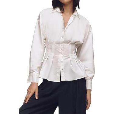 Imagem de Camisa feminina Soamat com botões, manga comprida, algodão branco