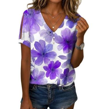 Imagem de Blusa feminina Medlor, boho, decote em V, estampa floral, manga curta