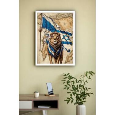 Imagem de Quadro Decorativo Leão De Judá Bandeira - 70X50Cm - Quadros On-Line