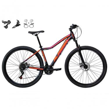 Imagem de Bicicleta Aro 29 Feminina Alfameq Pandora 24v Shimano Freios Hidráulicos Garfo Suspensão - Preto-laranja-pink Tam.15