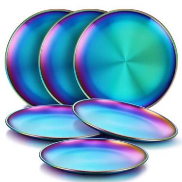 Imagem de HaWare Juego de 6 Platos Infantiles de Acero Inoxidable Arcoíris de 20
