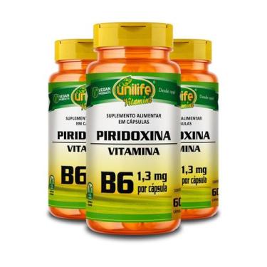 Imagem de Kit 3 Vitamina B6 Piridoxina Unilife 60 Cápsulas