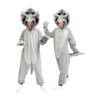 Imagem de LZBXBXDA Pijama adulto unissex de tricerátopo de dinossauro, fantasia de Natal, roupa de dormir para mulheres e homens, Novo macacão de tricerátopo de dinossauro fofo, G