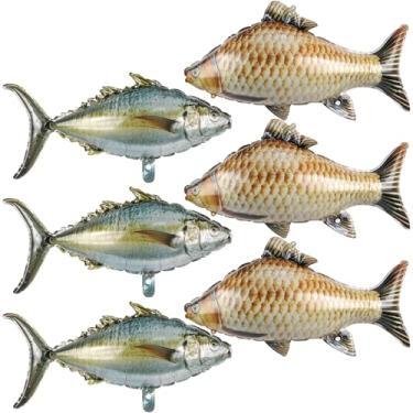 Imagem de 6 Pcs Fish Balloons,Inflatable Realistic Carp Tuna Fish Balloons for Gone Fishing Party Decorations O-fishally One Fishing Themed Birthday Baby Shower Father's Day Party Supplies