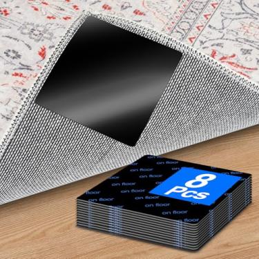 Imagem de Prendedores e fita de carpete premium – 8 peças de almofadas quadradas antiderrapantes para tapetes de área, 9 cm, evitam ondulações e deslizamentos, ideais para pisos de madeira, azulejo, mármore e