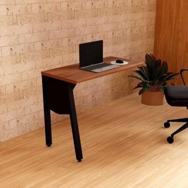 Imagem de Mesa Auxiliar 90cm de Acoplar com Tampo Chanfrado Pés Cavalete para Escritório Corporate Nogal / Preto