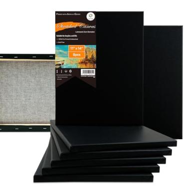 Imagem de conda Tela Preta Esticada Conda, 11X14 Polegadas, Pacote Com 8 Telas Para Pintura, 100% Algodão, Oz, Preparada Gesso, Perfil De 5/8 Econômico Em Grande Quantidade Acrílicos E Pinturas A Óleo