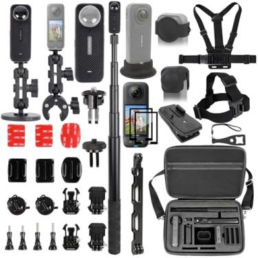 Imagem de PellKing Conjunto de acessórios de motocicleta para Insta360 ONE X5/X4, estojo de transporte com cinto de ombro, bastão de selfie, alça de peito, alça de cabeça, clipe de mochila, suporte de guidão