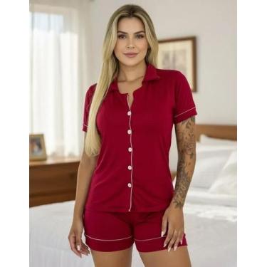 Imagem de Pijama Americano Feminino Com Botão Baby Doll Short Doll Liso Amamenta