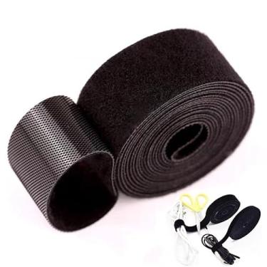 Imagem de Fita de fixação dupla face, abraçadeiras reutilizáveis, cabos de alças, alças ajustáveis, fio de fita de fixação de nylon, correias organizadoras de fios para casa, escritório, conjunto de fios, preto
