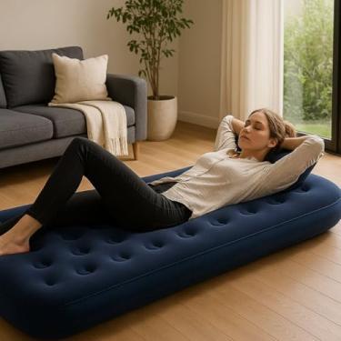 Imagem de Colchão Inflável Solteiro Liso Azul PVC Aveludado Cama Viagem Acampamento Visitas