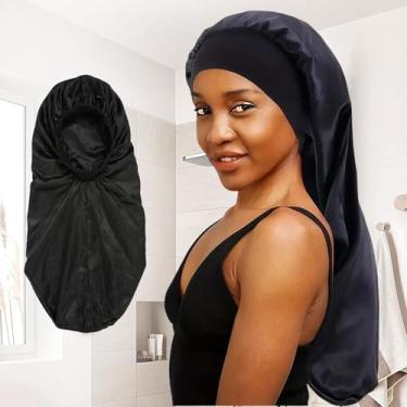 Imagem de Touca de dormir de cetim para mulheres, capota extra grande para tranças e cabelos encaracolados, touca noturna de seda para proteção do cabelo