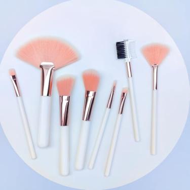 Imagem de Conjunto de 8 pincéis de maquiagem portáteis tamanho viagem com estojo de PVC para base em pó ferramenta de mistura de sombras - rosa
