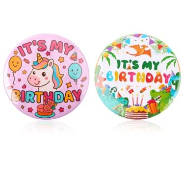 Imagem de 2un Broches Distintivo It's My Birthday, Broche Botão Feliz Aniversário Unicórnio Dinossauro para Crianças Meninos Meninas Lembrancinhas Festa Tema Unicórnio Dinossauro Suprimentos Decoração