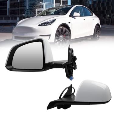 Imagem de Dasbecan Espelho retrovisor lateral compatível com Tesla Model Y 2020-2024 Dobrável elétrico elétrico com memória espelhada lado esquerdo do motorista #1594111-00-C 159411100C (branco 13 pinos)