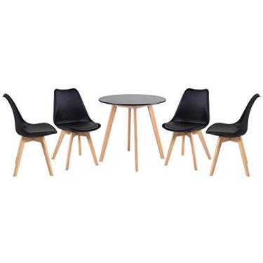 Imagem de Loft7, Mesa de jantar redonda 70 cm preto + 4 cadeiras Leda preto