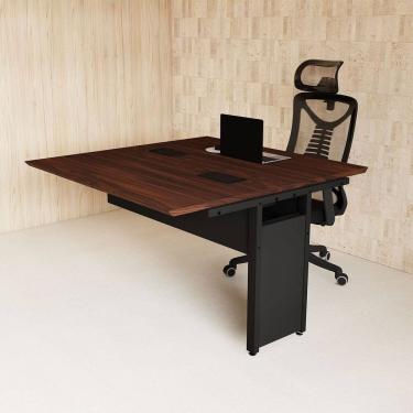 Imagem de Mesa Escrivaninha Auxiliar 135cm Plataforma Dupla de Acoplar para Escritório Industrial Executive Louro Preto /Preto