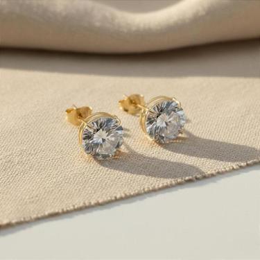 Imagem de Brinco de Ouro 18k com Zircônia Redonda de 8mm - Ponto de Luz - no-bra