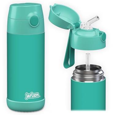 Imagem de Jarlson Charli Garrafa infantil de aço inoxidável com canudo – Frasco térmico de 350 ml – Testado TÜV – Livre de BPA – à prova de vazamento – Garrafa de água térmica para escola, berçário (turquesa)