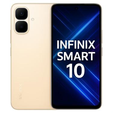 Imagem de Smartphone Celular Infinix Smart 10, 64GB, 3GB RAM, Android 15, Tela 6,67 HD+ 90Hz, Câmera Dupla 50MP, Bateria 5000mAh, Dual SIM, Dourado