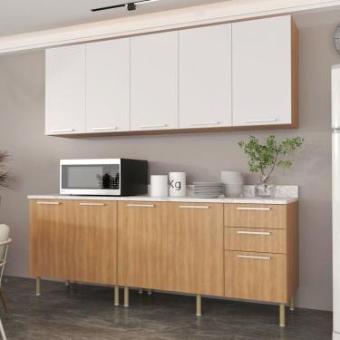 Imagem de Cozinha Compacta 200cm 5 Peças, 9 Portas E 3 Gavetas Freijó-branco