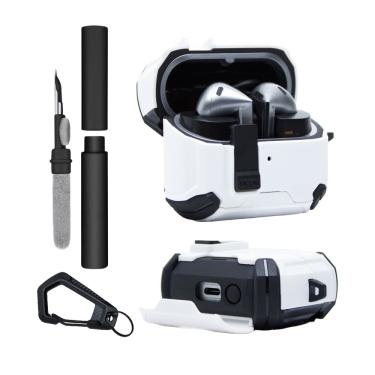 Imagem de Kit Limpador para Fones e Capa Protetora Airtrek Nerdcase Compatível com Galaxy Buds 3, Buds Pro 3, Buds 3 FE, Preto e Branco 