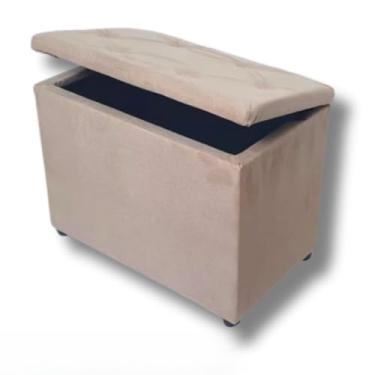 Imagem de Baú Retangular Banquinho Suede e Corino Decorativo Guarda Objetos Organizador Puff Pufe43×34×55cm(Bege Suede)