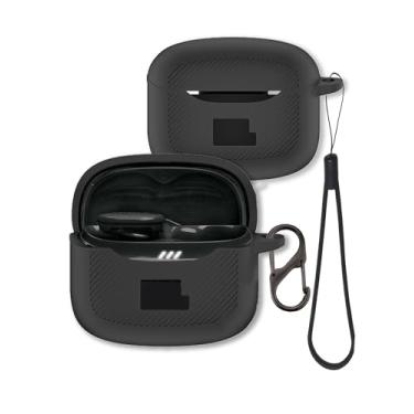 Imagem de Capa espessa para JBL Tune Buds 2, capa FJIASTB de silicone macio à prova de choque com mosquetão e cordão (preto)