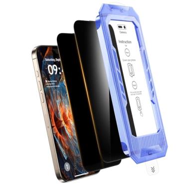 Imagem de VIZORIX Pacote com 2 protetores de tela de privacidade para iPhone 15, fácil de instalar, antiespião, remoção automática de poeira, proteção de nível militar, sem bolhas, cobertura total, compatível