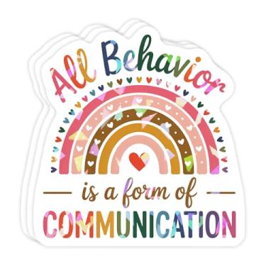 Imagem de (3 peças) Adesivo holográfico All Behavior is a Form of Communication - Design de coração arco-íris para autismo, neurodiversidade, defesa da saúde mental - 7,6 cm