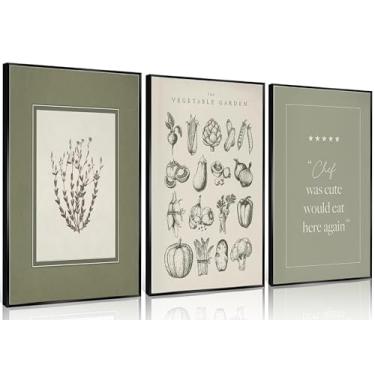 Imagem de 3 peças vintage verde sálvia cozinha chef was Cute Would Eat Here Again arte de parede retrô pintura de jardim vegetal imagem decoração de parede esboço pôster impressão arte para sala de jantar café